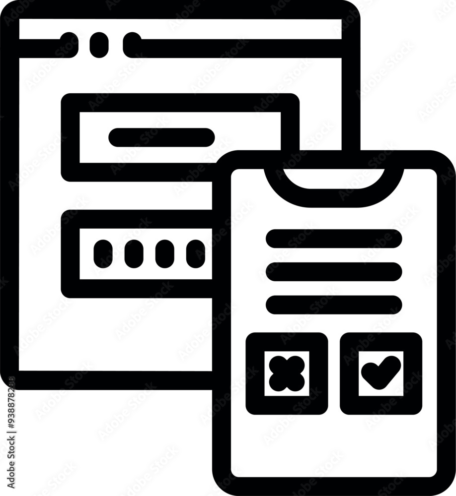 Poster black and white icon of a mobile application connecting with a website for online voting