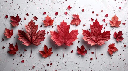 Happy Canada Day poster with Canadian flags, maple leaves, and confetti on a white background.