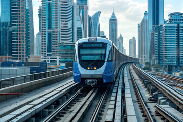 Fototapeta premium Dubai metro train in modern city.