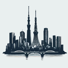 Obraz premium Shanghai China city skyline vector silhouette