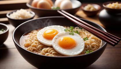 Delicious pasta with nimrou in a bowl on a wooden table