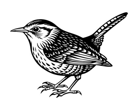 black and white bird standing, side view clip art preview