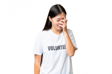 Young volunteer woman over isolated chroma key background laughing