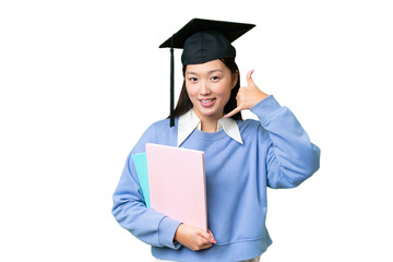 Young student woman over isolated chroma key background making phone gesture. Call me back sign