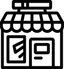 Simple line icon of a storefront building with large windows perfect for retail businesses