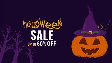 Halloween sale promo banner template offer design.