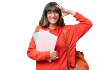 Young student caucasian woman over isolated background with surprise expression