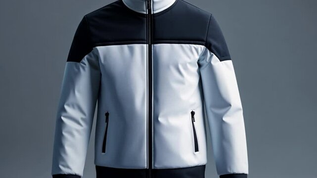 Urban Explorer:  A close-up of a stylish men's bomber jacket set against a minimalist backdrop, highlighting its modern design and functionality.