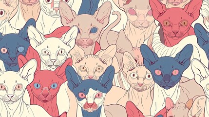 Sphynx Cat Illustration Background Wallpaper Seamless Patterns 16:9