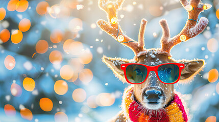Reindeer with Christmas Card  with area for text to there left. 