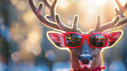 reindeer with sunglasses  christmas background