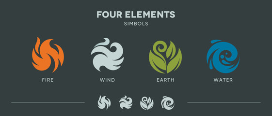 Four Elements fire water earth air Icon Set Logos