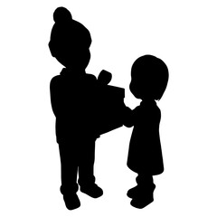 silhouette of parent and child gift box Christmas 