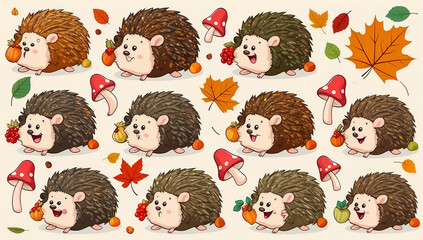 Obraz premium sticker set, different cute hedgehog