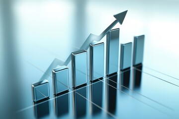 A sleek financial graph representing growth with ascending bars and a directional arrow, symbolizing progress and success.