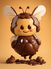 Obraz premium Create a cute, cartoon-style bee character made entirely of chocolate. The bee should have a rounded,