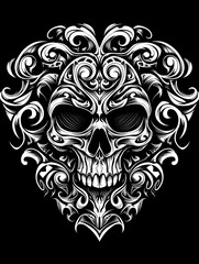 Tribal Skull and Baroque Patterns Tattoo symmetry layout illustration