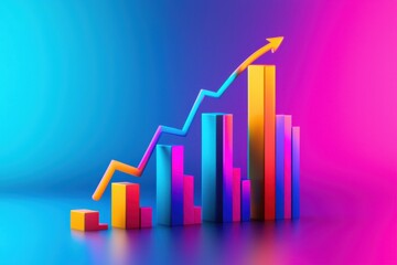 Vibrant abstract growth chart showcasing colorful bars and an upward arrow, symbolizing progress and success in business.