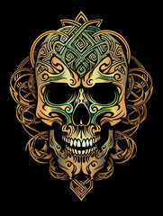 Fototapeta premium Tribal Skull and Celtic Knot Tattoo symmetry layout illustration