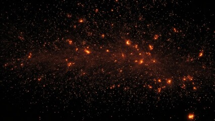 Obraz premium Fire particles sparks over black background, Abstract dark glitter fire particles lights