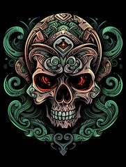 Tribal Skull and Crossbones Tattoo symmetry layout illustration