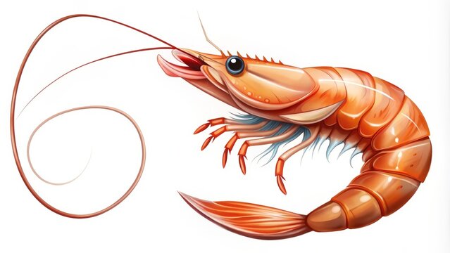 recommend clip art: Delicate illustration of a shrimp hooked to a fishing line, forming a clever icon perfect for seafood restaurants, marine life, or outdoor adventure themes.