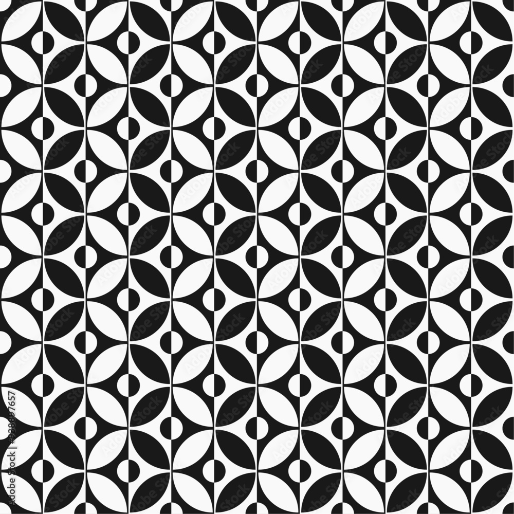 Poster stylish black and white decor pattern. retro ornament from circles, seamless texture. black and whit