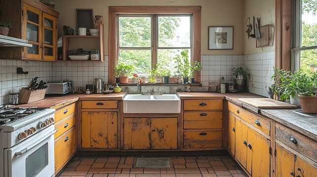 old kitchen with messy cabinets needs remodel