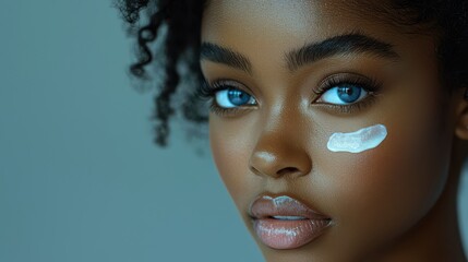 Portrait of a beautiful young woman with cream on her cheek