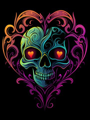 Fototapeta premium Tribal Skull and Heart Tattoo symmetry layout illustration