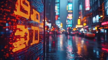 Obraz premium Cityscape Night with a Digital Billboard