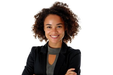 Young mixed race businesswoman with arms folded smiling isolated on white background