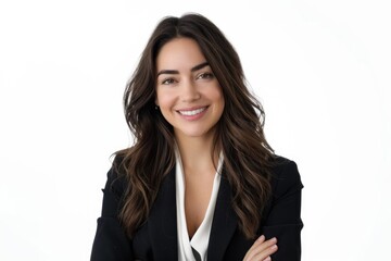 Fototapeta premium Beautiful smiling business woman isolated white background