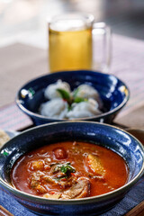 Thai Curry and Khanom Jeen Noodles with beer thi food