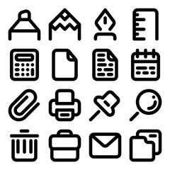 16 Stationery Icons. Editable stroke. Vector illustration