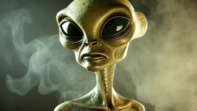 Mysterious alien presence amidst swirling smoke