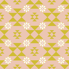 Geometric pattern Native American fabric patterns, colorful, used for decoration or all types of fabric projects. Pastel tones, gold and pink.