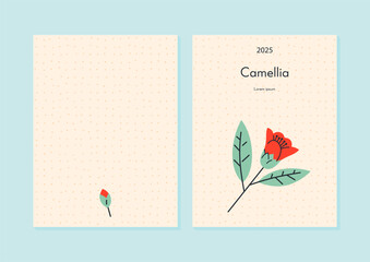 Colorful card template with leaves and flower in minimalistic style
