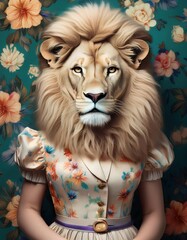  Adorable lion in Floral Dress