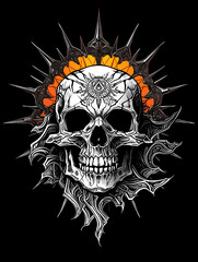 Obraz premium Tribal Skull and Sun Tattoo symmetry layout illustration