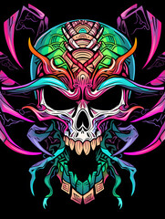 Tribal Skull and Tarantula Tattoo symmetry layout illustration