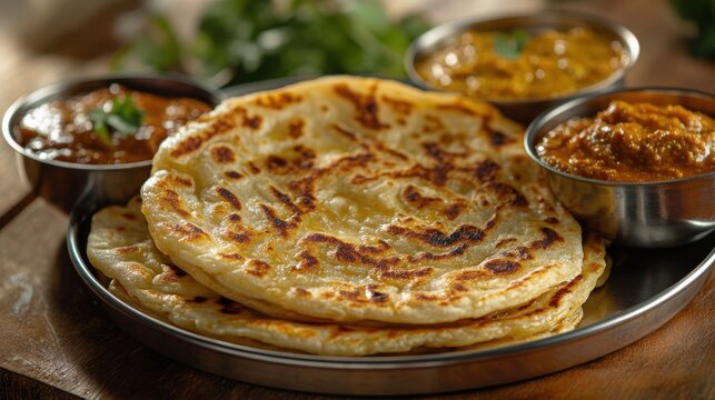 Hot Fluffy Roti Canai with Dhal and Curry