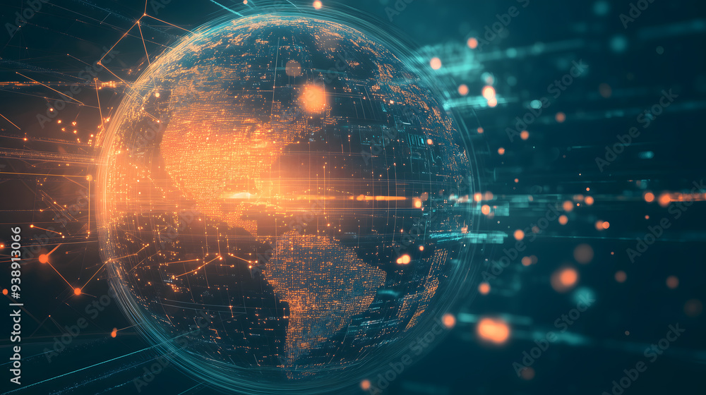 Aufkleber futuristic globe with digital graphic network technology background. ai generated image