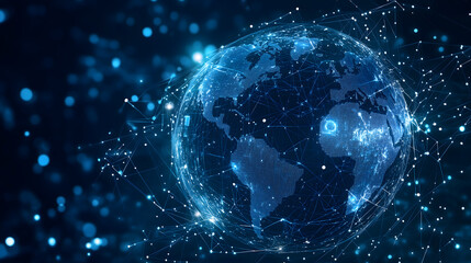 Futuristic globe with digital graphic network technology background. AI generated image