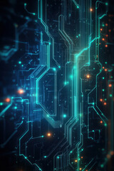 Glowing Circuitry,  An abstract image featuring glowing blue and green circuitry lines on a dark background, representing modern technology and digital innovation