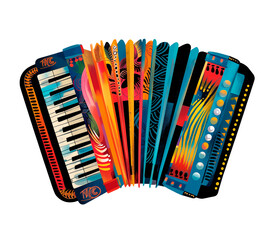 Illustration of an accordion for the design of children's products. Watercolor digital illustration on white background.