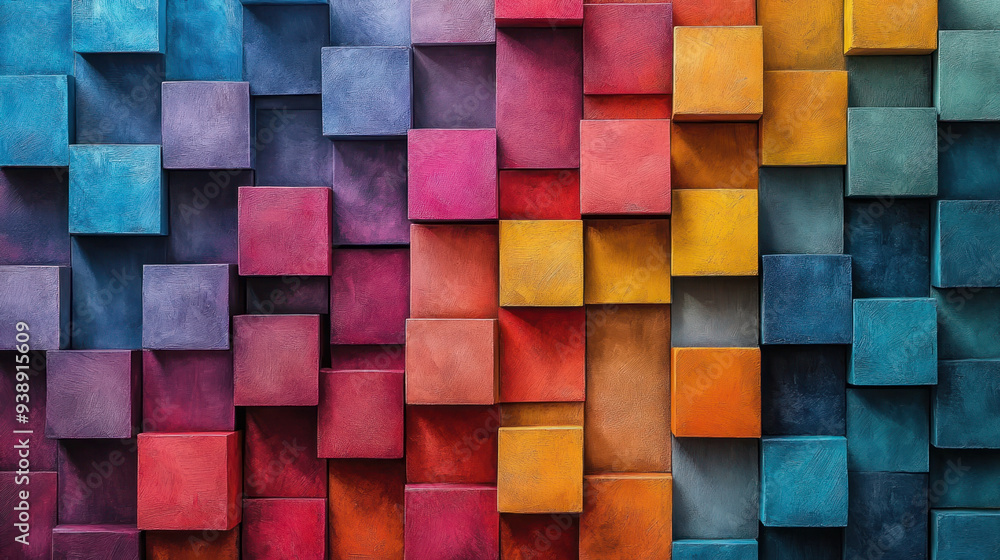 Aufkleber colored cube arrangement, a lively display of colorful cubes in different hues, forming a modern and