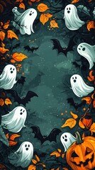 Obraz premium Spooky Halloween Ghosts and Pumpkins in Autumn Night Scene
