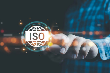ISO standards quality control, assurance and warranty business technology concept. Businessman...