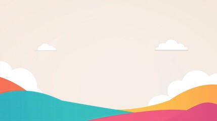 Colorful abstract landscape with rolling hills and clouds

